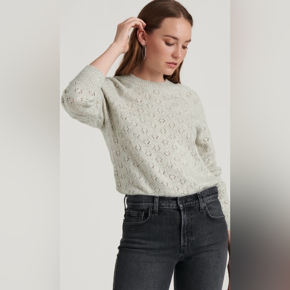 Lucky Brand Emily Pointelle Pullover Sweater Heather Gray Size XS